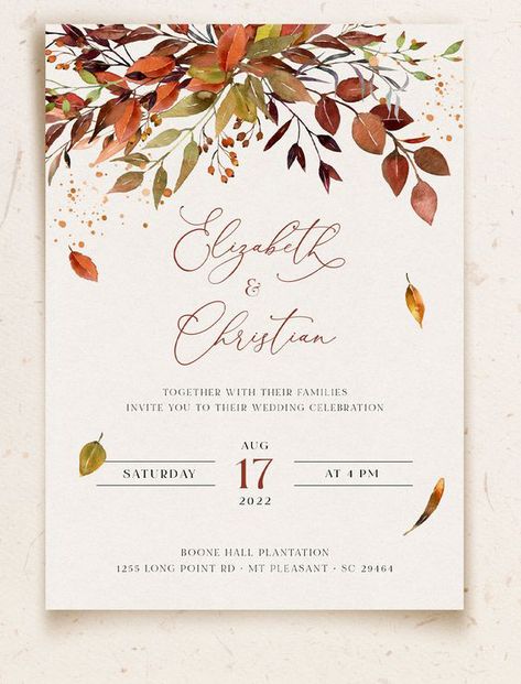 Fall Themed Wedding Invitations, Fall Invitations, Fall Bridal Shower Invites, Autumn Invitations, Bohemian Rustic, Desain Editorial, Wedding Themes Fall, Rustic Fall Wedding, Themed Wedding Invitations