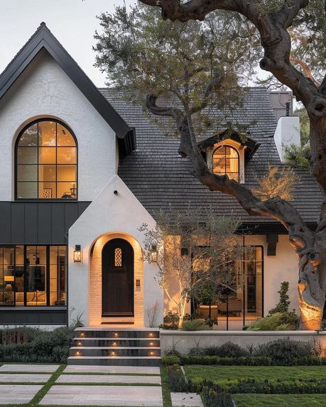 (1) Inbox • Direct Modern French Tudor Style Homes, Modern Tutor Floorplan, Southern Charm Homes Exterior, Modern Castle House Exterior, Classic Home Exterior Design, Tutor Exterior, Modern Family Home Exterior, Modern French Tudor, Small Tudor House