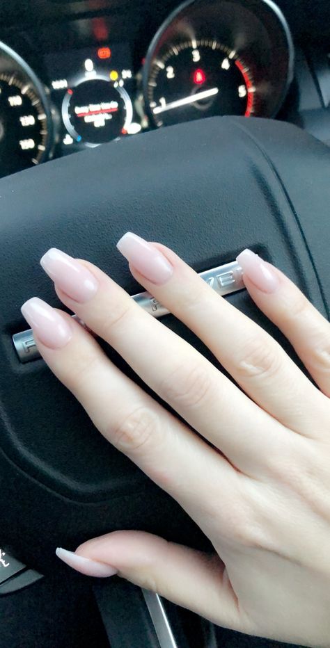 Subtle Coffin Shape Nails, Soft Coffin Shape Nails, Light Pink Nails On Pale Skin, Christmas Nail Coffin Shape, Slight Coffin Shape Nails, Natural Coffin Shape Nails, Winter Nails Coffin Shape, Coffin Natural Nails, Medium Coffin Shape Nails