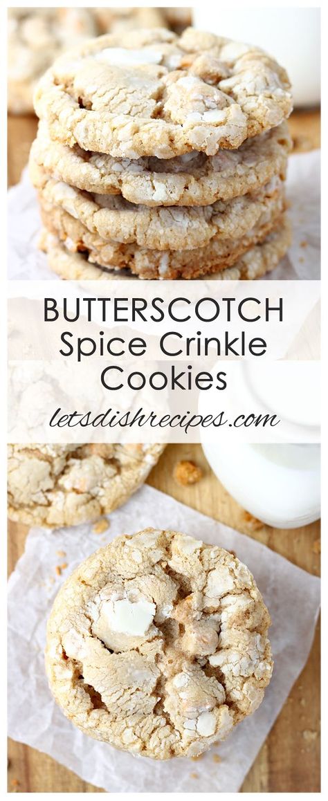 Spice Crinkle Cookies, Cookies Butterscotch, Butterscotch Chips, Holiday Cookie Recipes, Crinkle Cookies, Brownie Cookies, Savoury Cake, Dish Recipes, Sweets Treats