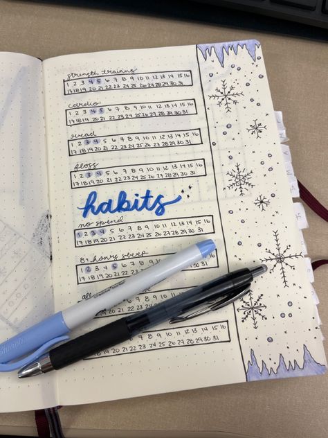 #bulletjournal #bujo #bujoideas #bujoinspiration #bujojunkies #bujolover #winter #winterart #art #drawing #habittracker Winter Habit Tracker, January Habit Tracker, January Habits, January Bullet Journal, Habit Tracker Bullet Journal, Bujo Inspiration, Winter Art, Habit Tracker, Bullet Journal Inspiration