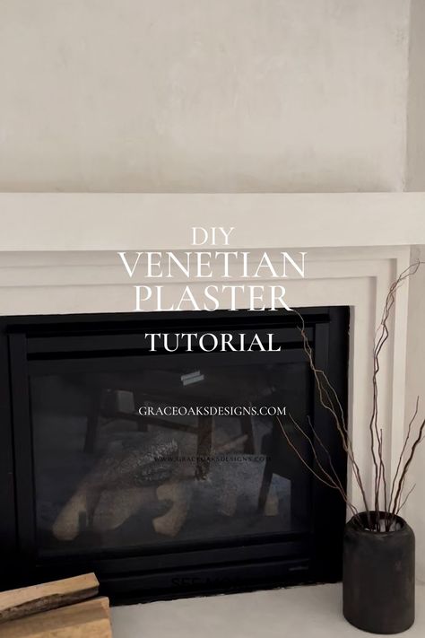 DIY VENETIAN PLASTER FIREPLACE - Grace Oaks Designs Gas Fireplace Makeover Stone, Diy Plaster Fireplace, Diy Venetian Plaster, Venetian Plaster Fireplace, Fireplace Surround Diy, Plaster Walls Diy, Concrete Fireplace Surround, Mantel Diy, Plaster Fireplace