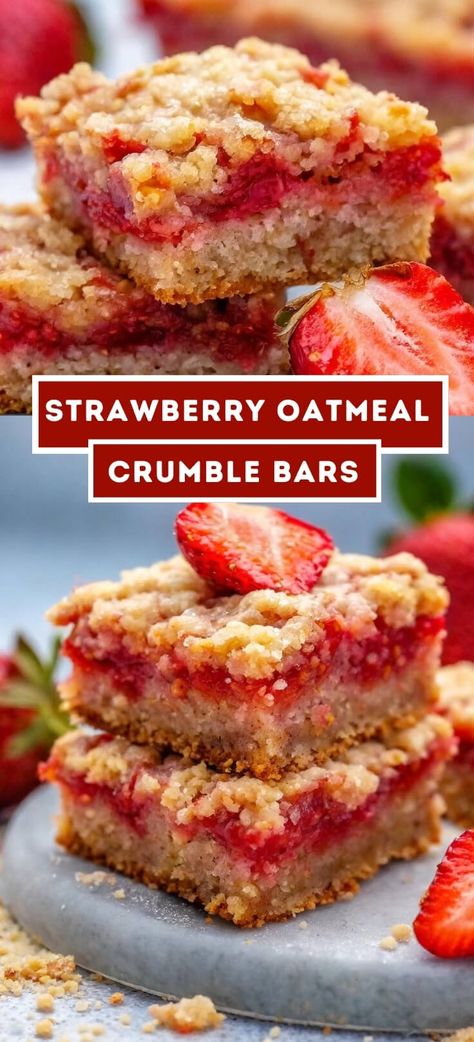 Strawberry Oatmeal Crumble Bars | Page 2 of 2 Oatmeal Crumble Bars, Oatmeal Crumble, Oatmeal Squares, Strawberry Oatmeal Bars, Strawberry Bars, Crumb Cakes, Strawberry Oatmeal, Healthy Protein Snacks, Strawberry Muffins