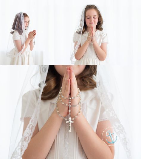 Girl in First Communion dress with Rosary, First communion portraits Frederick, Maryland 1st Communion Photo Ideas, First Communion Portraits, First Communion Picture Ideas, First Communion Photo Ideas, Holy Communion Photoshoot, First Communion Pictures, First Communion Photoshoot, First Communion Photography, Communion Photoshoot