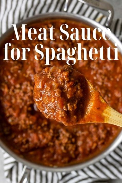 Spaghetti with Simple Meat Sauce | with jarred marinara Meat Sauce For Spaghetti, Simple Meat Sauce, Ground Beef Spaghetti Sauce, Spaghetti With Meat Sauce, Spaghetti With Meat, Homemade Meat Sauce, Delicious Spaghetti, Pasta With Meat Sauce, Marinara Recipe