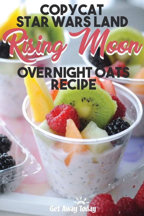 Rising Moons Overnight Oats Recipe || Get Away Today #recipe #starwars #healthy #disneyfood #disney #copycatrecipe Disneyland Breakfast, Overnight Oats Healthy Clean Eating, Recipe Overnight Oats, Overnight Oats In A Jar, Overnight Oats With Yogurt, Breakfast Oats Overnight, Star Wars Food, Overnight Oats Recipe Healthy, Healthy Greek Yogurt