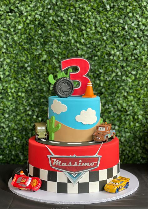 Cars The Movie Theme Birthday Party, 3 Year Birthday Car Theme, Cars 3 Cake Ideas, Disney Car Birthday Cake, Cars Cake 3rd Birthday, Cars Mcqueen Birthday Party Ideas, 3 Year Birthday Theme Cars, Disney Cars Birthday Cake Ideas, Cars Movie Cake Ideas