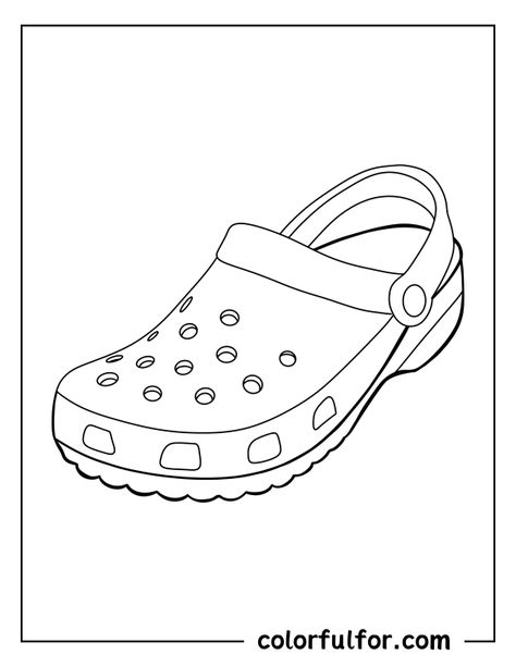 Croc-Shoe-Coloring-Page Crocs Shoe Coloring Page, Croc Shoe Template Printable, Design Your Own Shoes Template, Shoe Design Art Lesson, Crocs Template, Coloring Pages Shoes, Croc Drawing, Shoe Template Printable, Shoe Activity