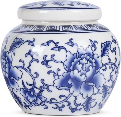 Amazon.com: XINGYAN Chinese Traditional Blue and White Porcelain Ceramic Small Ginger Jar with Lid,for Tea Storage,Home Decorative,Home Decor Jar,Bud vase (Model-2) : Home & Kitchen Chinese Porcelain Pattern, Blue Willow China Pattern, Blue Willow China, White Ginger Jars, Organize Craft Supplies, Tea Storage, Chinese Vase, Blue And White Porcelain, Porcelain Blue