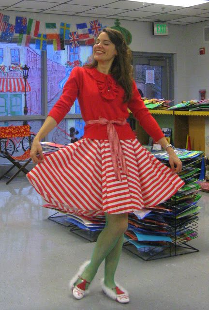 I wouldn't even wait for Christmas to wear it. I would just nix the green tights in favor of white. Elementary Art Teacher, Colored Tights Outfit, Cassie Stephens, Green Tights, Teacher Wear, Outfit Photos, Christmas Wear, Colored Tights, Funky Outfits