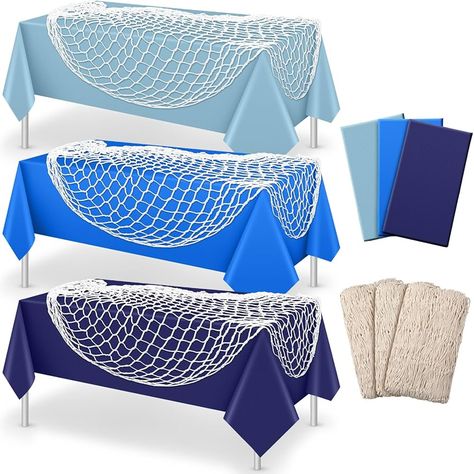 Amazon.com: Unittype 6 Pcs Fish Net Decorative and Tablecloth Set, Cotton Fishnet and Plastic Table Cover Decorations Set for Nautical Themed Party Baby Shower Pirate Decorations Mermaid Party (Classic Color) : Home & Kitchen Sea Theme Table Setting, Cajun Themed Centerpieces, Ocean Inspired Centerpieces, Nautica Theme Baby Shower, Birthday Party Ocean Theme, Seafood Dinner Party Decorations, Clam Bake Party Decorations, 1st Wedding Anniversary Decorations, Pirates Theme Decorations