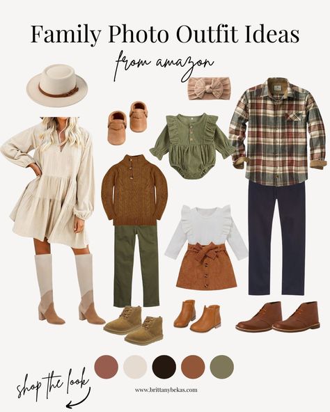 The perfect neutral fall family photo outfits for your family pictures styled by a professional family photographer. A cream, olive green, and brown fall color palette is perfect for fall photos. Everything is from Amazon, so you can order with Amazon prime. Yay! Shop the family photo outfits here. Click to view the links. Fall Neutral Pictures, Fall Family Pictures Outfits Green And Cream, Navy Green Family Photos, Family Photo Olive Green, Family Photos Green Outfits, Fall Green Family Pictures Outfits, Fall Family Photos Cream And Brown, Cream Fall Family Pictures, Fam Pictures Outfits