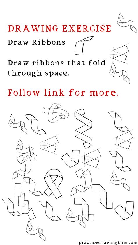 Drawing Exercises : Draw ribbons that fold through space. Beginner Art Ideas Pencil, Simple Drawing Exercises, Linework Exercise, Line Quality Exercises, Sketch Exercises For Beginners, Beginning Drawing Exercises, Easy Drawing Exercises, Hand Drawing Exercises, Shape Exercise Drawing