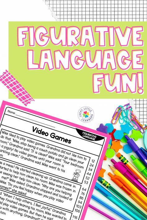 Figurative Language Lessons, Elementary Reading Comprehension, Figurative Language Activity, Teaching Figurative Language, Reading Foundational Skills, Reading Fluency Passages, Literacy Coach, Fluency Passages, 6th Grade Reading