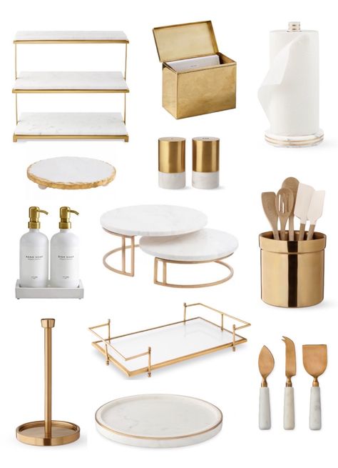 Shop Williams Sonoma White and Gold … and other curated products on LTK, the easiest way to shop everything from your favorite creators. Brass Kitchen Accessories, Smart Home Ideas, Gold Kitchen Accessories, Glam Kitchen, Classy Kitchen, Countertop Decor, Kitchen Island Decor, White Kitchen Decor, Coffee Bar Home