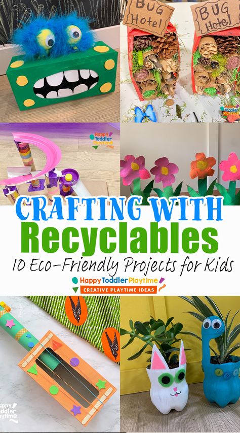 Reduce Reuse Recycle Activities, Recycle Preschool, Recycled Crafts Kids Projects, Recycling Activities For Kids, Crafts Upcycling, Recycling For Kids, Recycling Activities, Recycled Crafts Kids, Eco Crafts