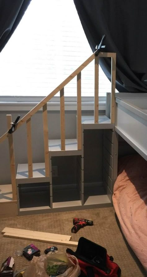 TROFAST stairs guard rail Bunk Bed Hacks, Kura Bed Hack, Ikea Bunk Bed, Trofast Ikea, Ikea Bed Hack, Cama Ikea, Toddler Bunk Beds, Ikea Kura Bed, Bed Stairs