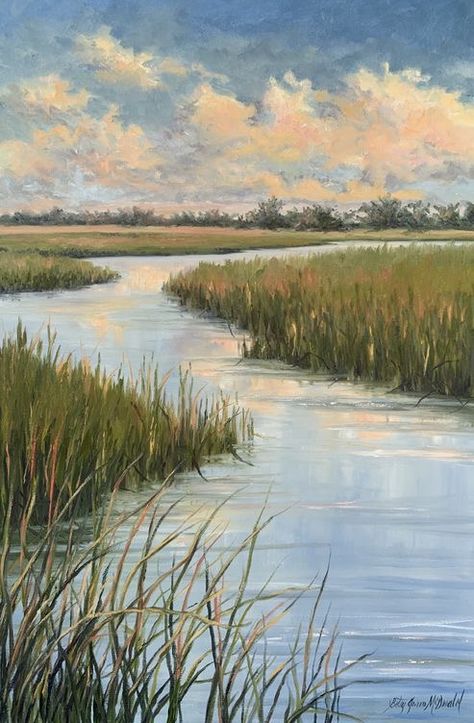 Marsh Landscape, Early Riser, Botany Bay, Paint Inspiration, Landscape Art Painting, Art Water, Custom Painting, Inspiration Board, Floating Frame