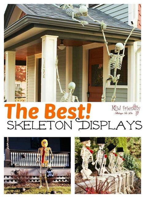 The most Hilarious DIY Skeleton Yard Displays for Halloween Decoration - www.kidfriendlythingstodo.com Skeleton Setup Ideas, Skeleton Displays, Skeleton Scenes, Diy Skeleton, Halloween Yard Displays, Halloween Things, Creepy Halloween Decorations, Diy Halloween Decor, Skeleton Decorations