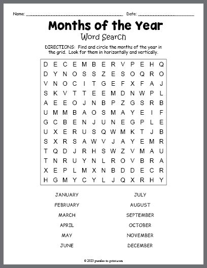 Free Printable Months of the Year Word Search Printable Months Of The Year, Emoji Words, 12 Months Of The Year, Kids Word Search, Puzzle Worksheet, Free Printable Puzzles, Study Hall, Elementary School Library, Word Search Printables