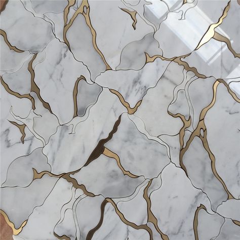 Unique Art Brass Line Mixed Ceramic Waterjet Marble Mosaic With High Quality - Buy Waterjet Mosaic,Marble And Brass Waterjet Mosaic,Marble Mosaic Tile Product on Alibaba.com Waterjet Marble Design, Luxury Reception, Mosaic Marble, Waterjet Marble, Marble Mosaic Tiles, Mosaic Flooring, Materials And Textures, Marble Mosaic, Marble Texture