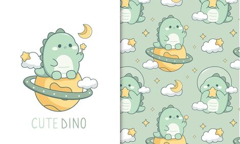 Dino Cute, Dino Pattern, Kawaii Pattern, Cute Astronaut, Kawaii Dinosaur, Baby Pattern, Muslin Wraps, Dinosaur Pattern, Dino Party