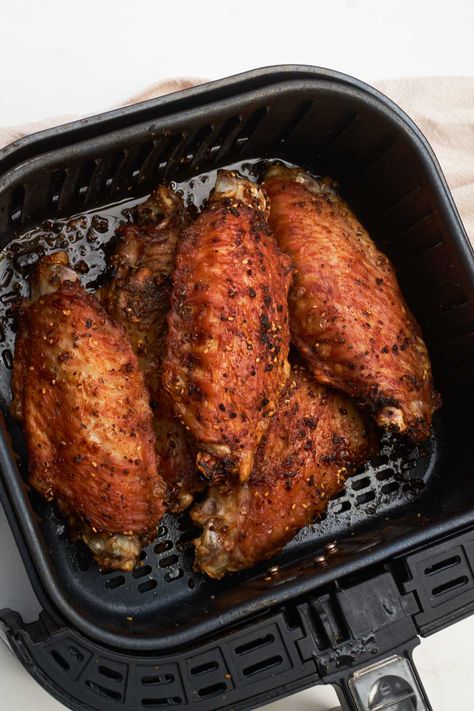 Air Fryer Turkey Legs Recipe, Air Fryer Turkey Wings, Turkey Dinosaurs, Air Fryer Turkey Recipes, Wings In Air Fryer, Seasoned Turkey, Reheat Turkey, Jerk Turkey, Dino Nuggets