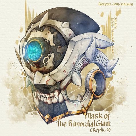 Sinlaire on Twitter: "Item - Mask of The Primordial Giant Wondrous item, very rare Mask made in the image of the Primordial Titan king, the One-Eyed Tyrant. Along with an incomplete replica made by its worshiper. Hi-res images, stats, and cards available on Patreon #dndart #dnd #patreoncreator https://t.co/6gybs14pe7" / Twitter Magic Armor, Artifact Art, Fantasy Props, Magic Design, Dnd Art, Alien Art, D&d Dungeons And Dragons, Dungeons And Dragons Homebrew, Concept Art Drawing