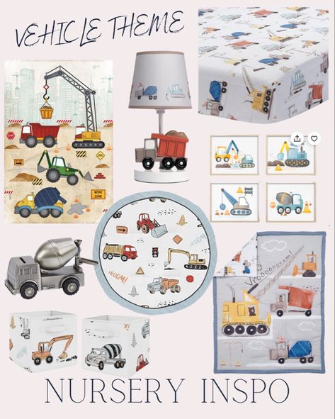 Cars And Trucks Nursery Theme, Vehicle Nursery Theme, Construction Truck Room, Trucks Nursery Theme, Truck Theme Nursery, Construction Theme Room Little Boys, Construction Truck Bedroom, Construction Themed Nursery, Truck Room For Boys