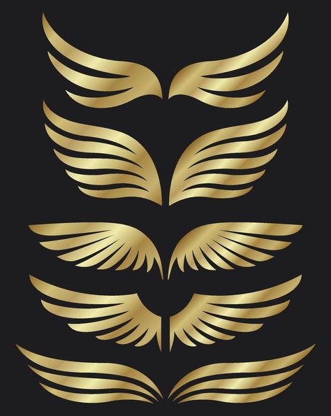 Golden wings collection on dark background Portfolio Print, Graphic Design Portfolio Inspiration, Graphic Design Portfolio Print, Background Dark, Wings Drawing, Golden Wings, Event Logo, Portfolio Inspiration, Kinetic Sculpture