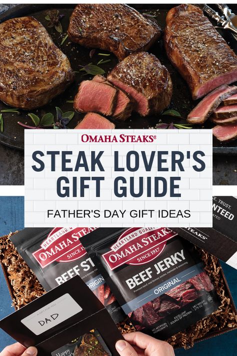 Steak Lover's Gift Guide Steak Gift Basket, Steak Lover Gifts, Dinner Gift Basket, Steak Gift, Restaurant Card, Omaha Steaks, Fathers Day Gifts Ideas, Gift Ideas For Dad, Best Steak