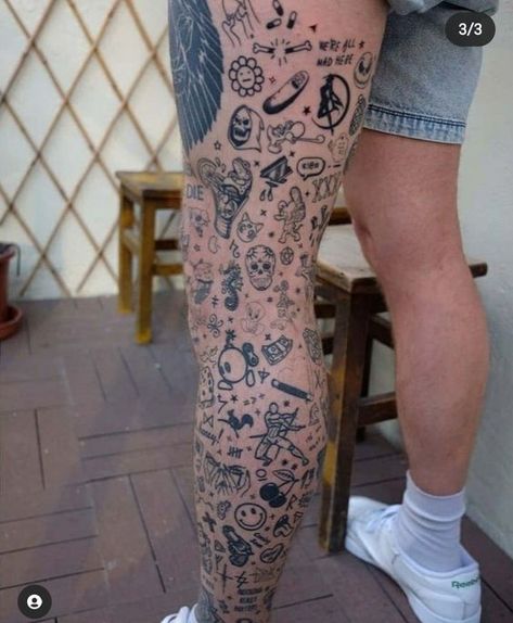 Tattoo Designs Men Leg Ideas, Patchwork Leg Sleeve Men, Filler Pieces Tattoo, Leg Sleeve Fillers, Patchwork Sleeve Filler, Anime Patchwork Tattoo, Manga Tattoo Hombre Ideas, Patchwork Tattoo Leg, Small Patchwork Tattoo Ideas