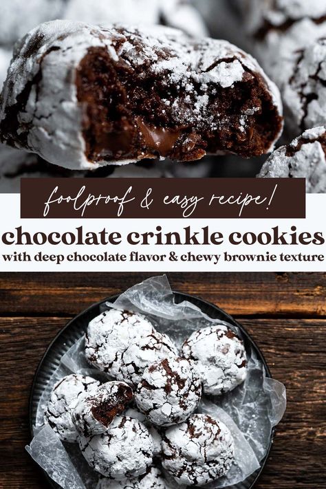 Chocolate Crinkle Cookies Recipe (aka Chocolate Crackle Cookies) Dark Chocolate Crinkle Cookies, Best Chocolate Crinkle Cookies Recipe, Espresso Crinkle Cookies, Chewy Chocolate Crinkle Cookies, Double Chocolate Crinkle Cookies, Brownie Crinkle Cookies From Mix Boxes, Cookies For Parties, Crunchy Chocolate Cookies, Chocolate Holiday Cookies