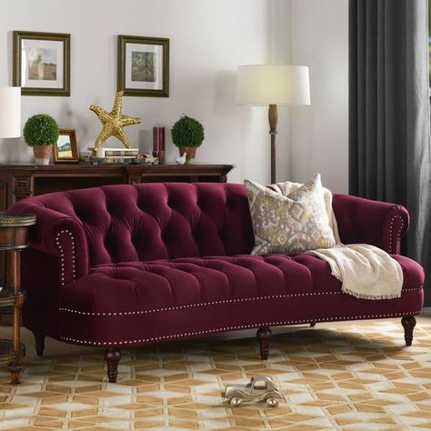 Nothing is as luxurious and opulent as the La Rosa Seating Collection by Jennifer Taylor Home. The collection includes a 3-seater sofa, 2-seater loveseat, and accent chair all inspired by the classic Chesterfield sofa silhouette. Sofa Burgundy, Whimsical Interior, Burgundy Sofas, Tufted Chesterfield Sofa, Room Schemes, Velvet Chesterfield Sofa, Gorgeous Sofas, Deco Living, Jennifer Taylor