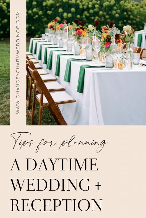 6 Tips For Planning A Daytime Wedding & Reception Daytime Wedding Reception, Become A Wedding Planner, Wedding Reception Games, Indoor Wedding Receptions, Daytime Wedding, Wedding Reception Food, Wedding Planning Services, Destination Wedding Locations, Outdoor Wedding Reception