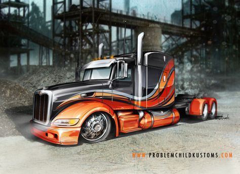 Truck Drawings, Custom Peterbilt, Custom Big Rig, Custom Big Rigs, Truck Paint, Auto Art, Show Trucks, Peterbilt Trucks, Truck Art