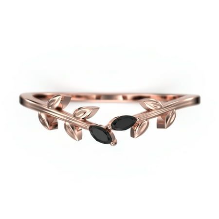 Unique 10K rose gold Wedding Band Open Wedding Band Art Deco Marquise Black Diamond Moissanite Leaf Wedding Ring Anniversary gift, Stackable with other ring or wear by itself Size: 5.0.  Color: Red.  Gender: female.  Age Group: adult. Leaf Wedding Ring, Open Wedding Band, Round Diamond Wedding Rings, Leaf Wedding Rings, Black Diamond Wedding Bands, Jewel Tone Wedding, Silver Wedding Band, Gold Anniversary Rings, Wedding Band Designs