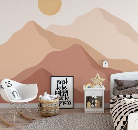 Murales Aesthetic, Bookcase Art, Wallpaper For Nursery, Kids Mural, Toddler Comforter, Mountain Mural, Nursery Rooms, Kids Room Murals, Nursery Wall Murals