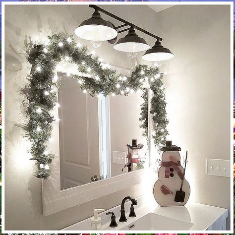 Winter Home Decor Bathroom - Be Awesome - Stop Searching! Get all your needs met from one of the leading online retailers. Garland Bathroom Mirror, Christmas Bathroom Mirror Decorations, Christmas Tree For Bathroom, Snowman Bathroom Decor, Simple Bathroom Christmas Decor, Simple Christmas Bathroom Decor, Christmas Restroom Decor, Christmas Bathrooms, Modern Bathroom Small