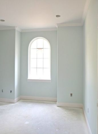 Wall color is Benjamin Moore Beach Glass Benjamin Moore Beach Glass, Indoor Paint Colors, Paint Beach, Decorators White Benjamin Moore, Theme House, Painting Trim White, Trim Paint Color, Indoor Paint, Interior Paint Colors Schemes