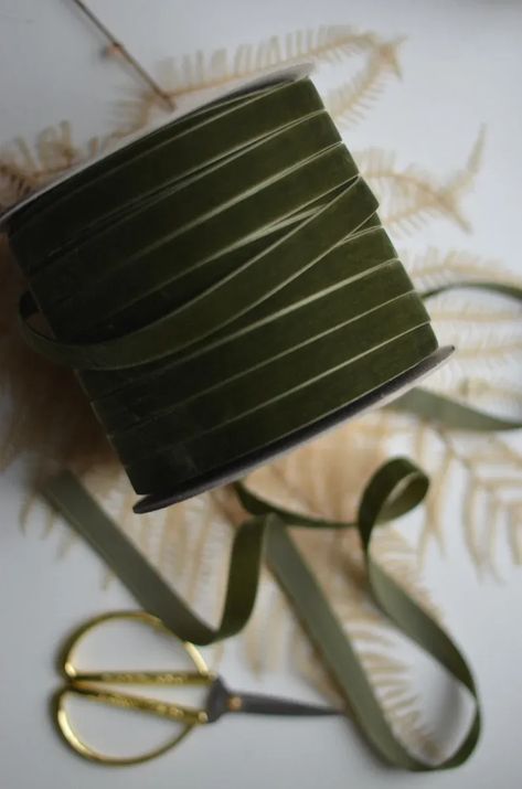 This Loden Green Swiss Velvet Ribbon is perfect for holiday gift giving and dressing up your Christmas wrapping! Loden Green, Cozy Christmas Decor, Dark Sage, Gift Wrapping Ideas, Baby Themes, Green Ribbon, Wrapping Ideas, Vintage Christmas Decorations, Christmas Ribbon