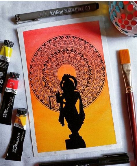 Face Without Features Art, Radha Krishna Mandala Painting, Mandala Of Krishna, Krishna Easy Art, Gods Mandala Drawing, Janmashtami Canvas Painting, Radhakrishna Drawing Ideas, Kanha Ji Mandala Art, Easy Painting Of Krishna