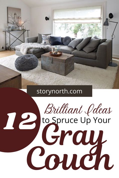 Cozy Gray Sectional Living Room, Gray Couch Dark Wood Furniture, Grey Couch Living Room Ideas Coffee Tables, Gray Couch In Living Room, Home Decor Ideas Living Room Gray Couch, Living Rooms With Gray Sectionals, Living Rooms With Charcoal Gray Sofas, How To Make A Grey Couch Warm, Slate Color Couch Living Room