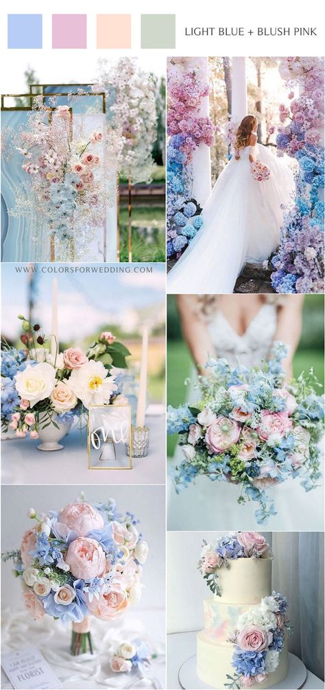 Blue And Blush Pink Wedding, Color Ideas Wedding, Wedding Musts, Wedding Theme Color Schemes, Wedding Color Schemes Spring, Blue And Blush Wedding, Baby Blue Weddings, Pink Wedding Colors, Blush Pink Wedding