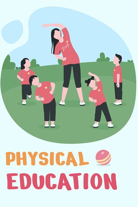 Outdoor exercise. Brochure, booklet one page concept design with cartoon characters. Kindergarten class flyer, leaflet with copy space. buy, download Physical Education Poster, Characters Kindergarten, Letter T Crafts, Teachers Illustration, Poster Flat, Education Poster Design, T Craft, Health And Physical Education, Powerpoint Slide Designs