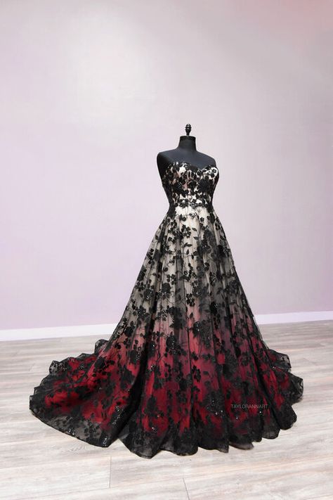 Lace Ballgown Wedding Dress, Ombre Skirt, Black Wedding Gowns, Ballgown Wedding Dress, Wedding Dresses Lace Ballgown, Lace Inspiration, Skating Costumes, Red Wedding Dress, Ballgown Wedding