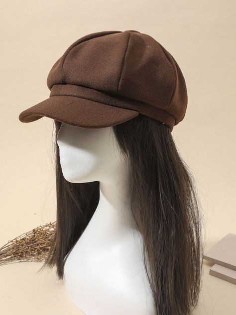 Coffee Brown Casual Collar  Fabric Plain Baker Boy Cap Embellished  Fall/Winter Women Accessories Bennies Hats Outfits, Stylish Hats For Women, Cap Aesthetic, Paper Boy Hat, Women Winter Hat, Winter Caps, Baker Boy Cap, Baker Boy Hat, Brown Hat