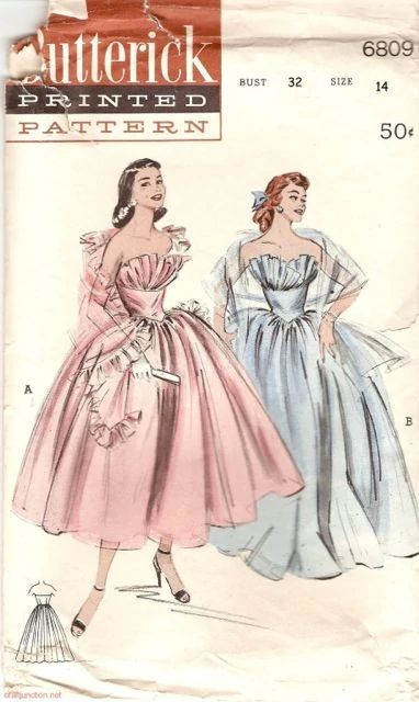 Vintage Sewing Pattern Illustrations, 1950s Formal Dress, Vintage Clothes Patterns, Dress Stole, Fashion Illustration Vintage, Ballerina Dress, Vintage Dress Patterns, Vintage Gowns, Vestidos Vintage