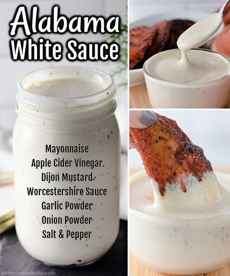 For a creamy and tangy take on barbecue sauce, make this fantastic Alabama White BBQ Sauce! So simple to whip up in minutes, you'll love serving this special sauce with grilled meats, chicken wings, or even on hamburgers. Alabama White Sauce, White Bbq Sauce, Homemade Bbq Sauce Recipe, Yum Yum Sauce, Pizza Sauce Homemade, Bbq Sauce Recipe, Bbq Sauce Homemade, Homemade Bbq, White Sauce