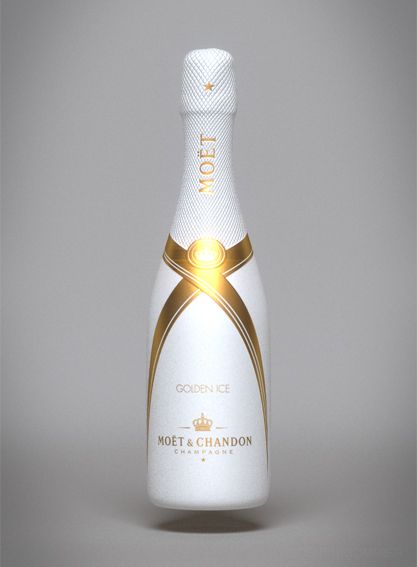 Moët & Chandon - Golden Ice (2014) Champagne Design, Moet Chandon Champagne, Moët Chandon, Bottle Designs, Spirit Drink, Luxury Packaging Design, Bottle Design Packaging, White Champagne, Personalized Wine Glass